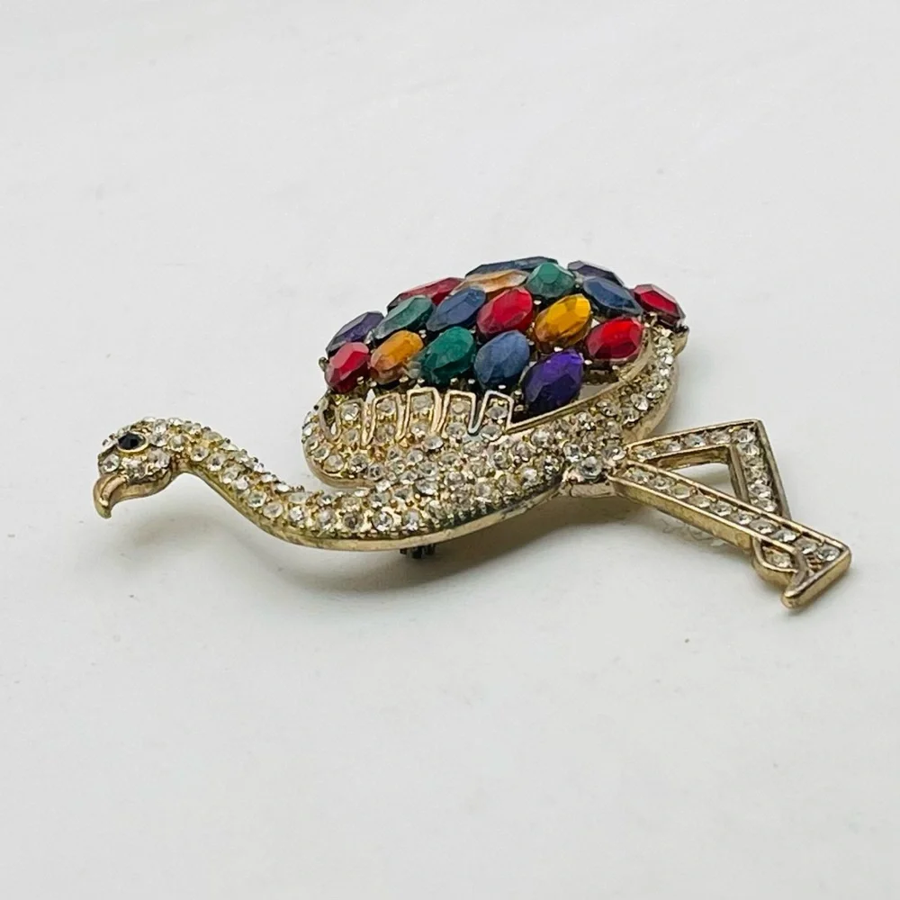 Stunning Colorful Rhinestone Flamingo Statement Brooch - Picture 8 of 13